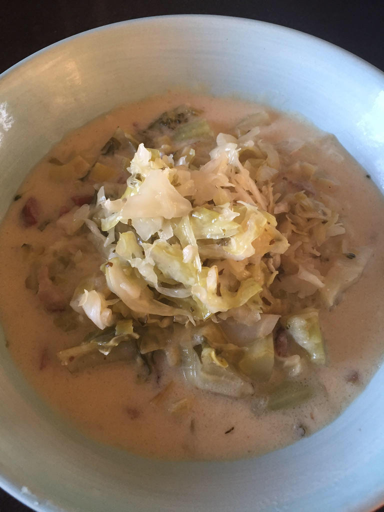 Cheese cauliflower sauerkraut soup