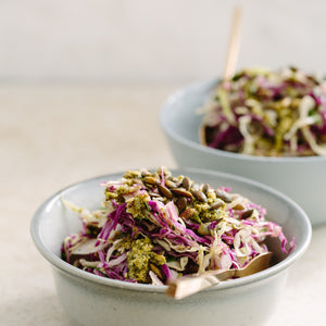Cabbage slaw with fermented pesto dressing