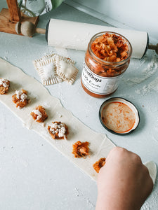 Kimchi chicken & roast pumpkin ravioli