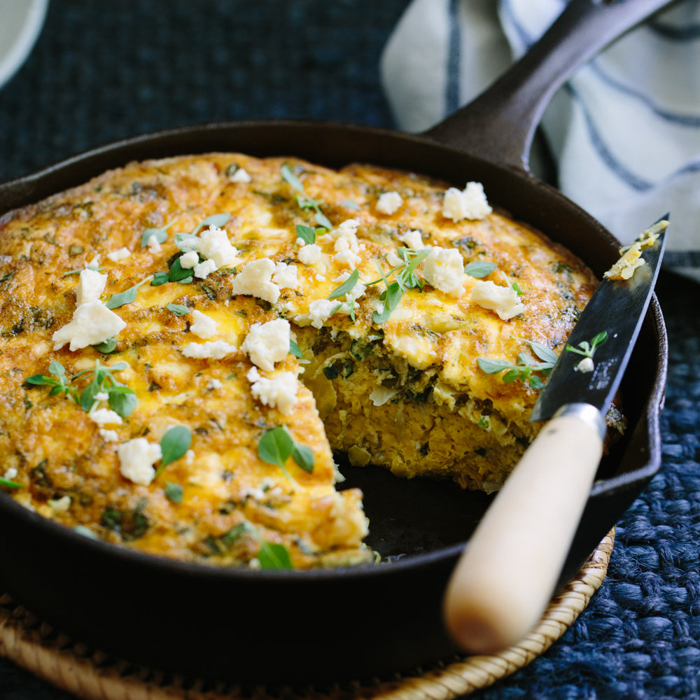 Herby sauerkraut + feta frittata