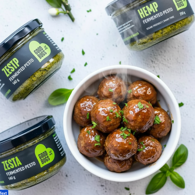 GoodBugs Zesta Pesto Mozzarella Stuffed Meatballs