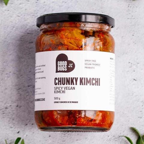 Jar of GoodBugs Chunky Kimchi with white label 500g